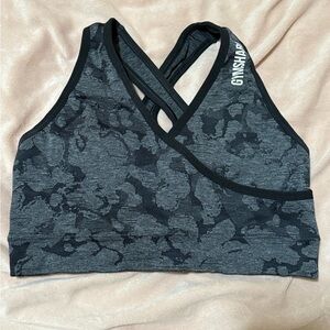 Gymshark Charcoal and Black Camo Sports Bra